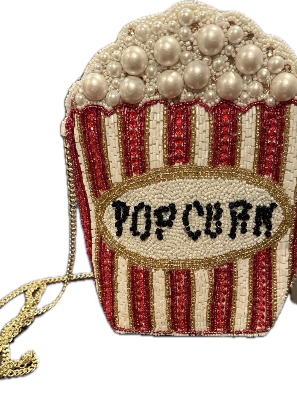 Beaded Popcorn Crossbody Bag - Cream & Red NWT